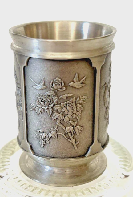 RARE VINTAGE SELWIN Pewter Souvenir 4 Images Of Bird Cup 2.25