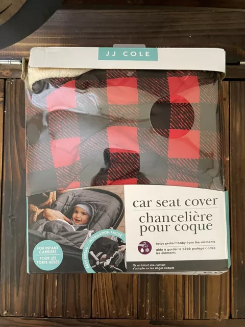 JJ Cole Car Seat Cover Red Black Buffalo Plaid for Infant Carriers Fleece Inside