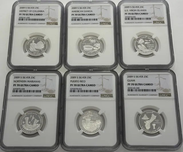 2009 S Proof Silver 6 Coin Territories & Dc Quarter Set Ngc Pf70 Ultra Cameo 25C