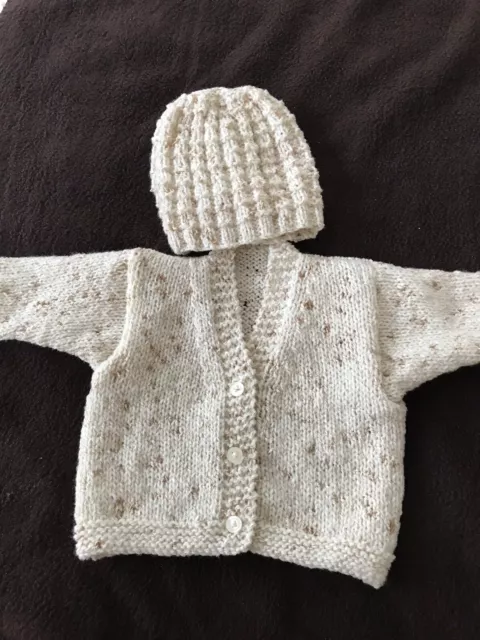 Hand Knitted Baby Cardigan And Beanie