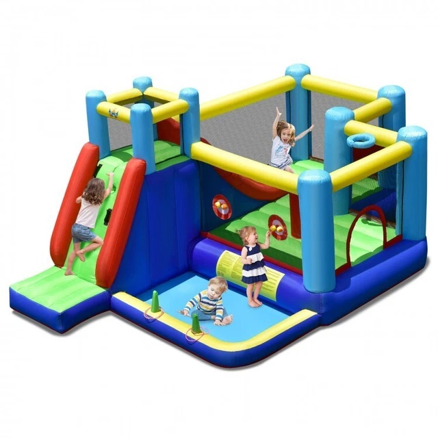 8-in-1 Kids Inflatable Bounce House Castle Indoor Outdoor Slide Without Blower