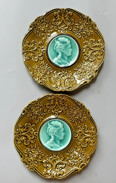 Duo D'assiettes Creuses 19e Siècle - Barbotine Majolique, Bon état