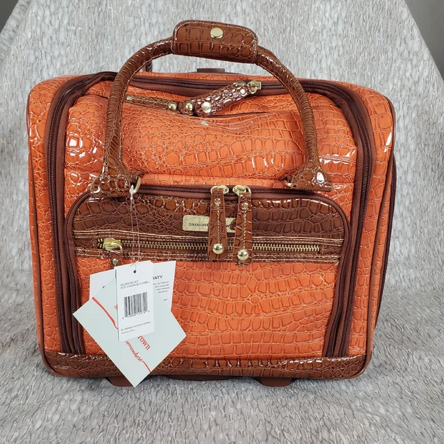 NEW 4 pc SAMANTHA BROWN Baby Croc Underseat Wheeled Bag 15" Carryon Orange/Camel