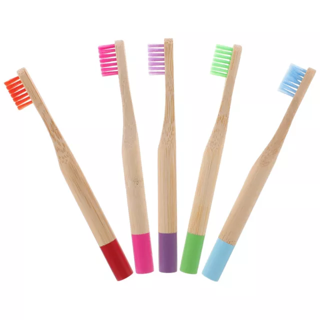 5 Pcs Wooden Children's Round Handle Toothbrush Toothbrushes