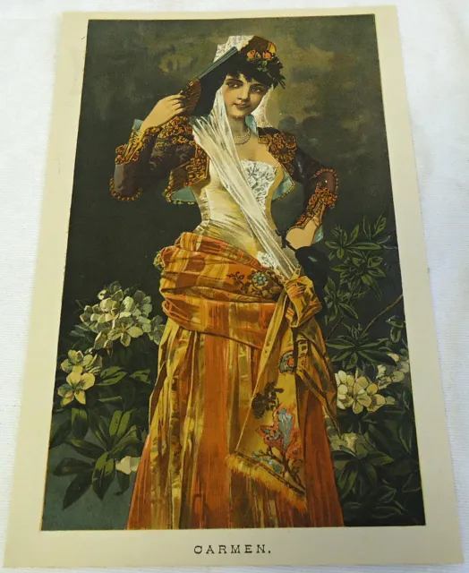 1885 Litografía ~Carmen~ Mujer Con Ventilador