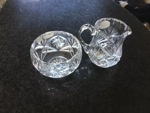 VINTAGE CRYSTAL CUT GLASS MATCHING SUGAR BASIN and CREAM/MILK JUG PERFECT