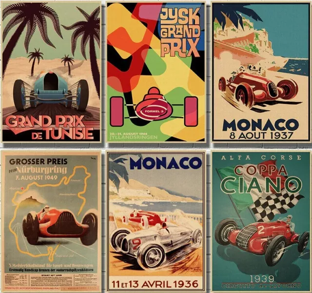 Motor Racing Sport Posters Cars Grand Prix Monaco Printed A43 Vintage Art F1