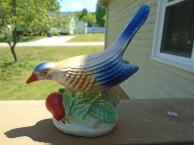 VINTAGE Colorful BIRD FIGURINE IRIDESCENT LUSTERWARE GLAZED CERAMIC BRAZIL