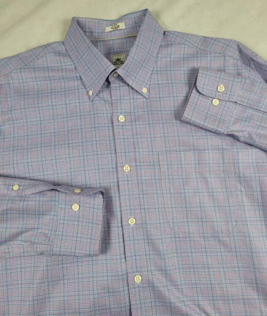 Peter Millar Nanoluxe Plaid Button Front Shirt Mens Large Easycare Long Sleeve