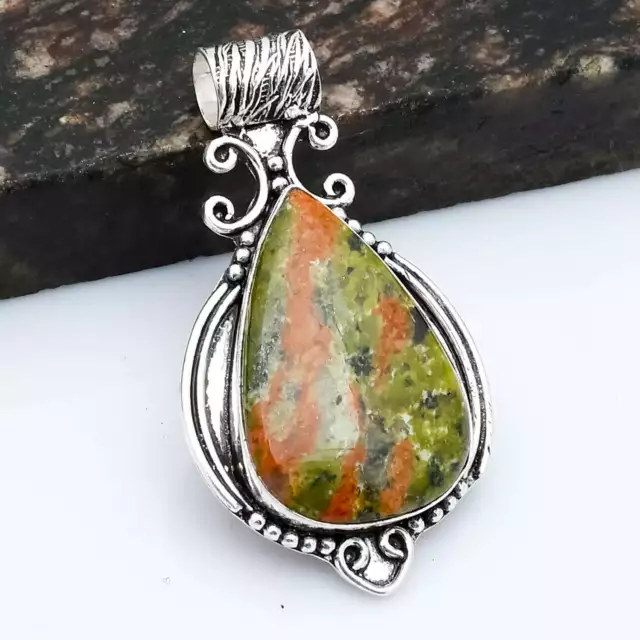 Unakite Pierre Précieuse Ethnique Main Pendentif Bijoux Mère Jour 2 " AP-13645