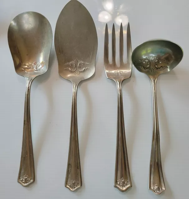 Antique WM Rogers Silver Nickel  4 Piece Serving Utensils OHS150 Unique Pattern