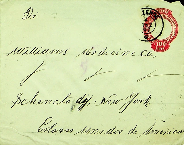 Sephil Brazil 1898 100 Reis Ps Umschlag Sich New York USA W / Cachet