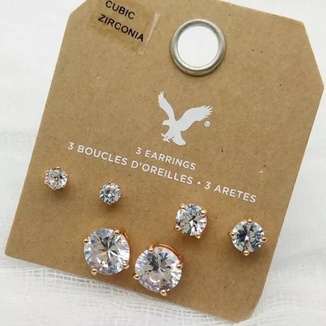 New 3pairs American Eagle Outfitters CZ Stud Earrings Gift Fashion Women Jewelry