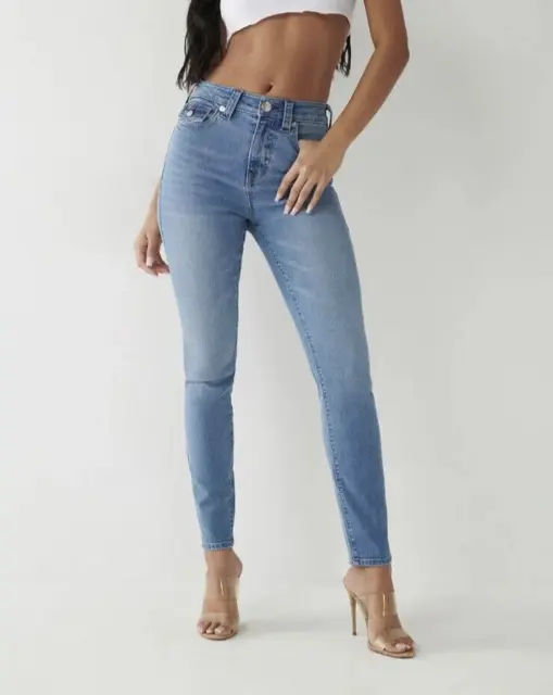 NWT True Religion Women's Halle Flap High Rise Stretch Super Skinny Denim Jeans
