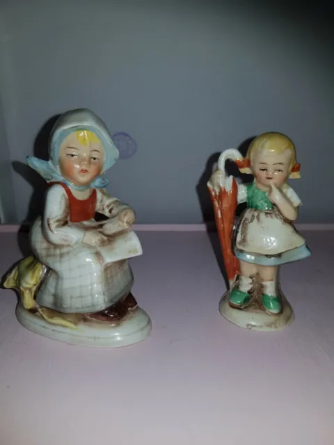 Vintage  Figurines glazed porcelain children Marked Foreign