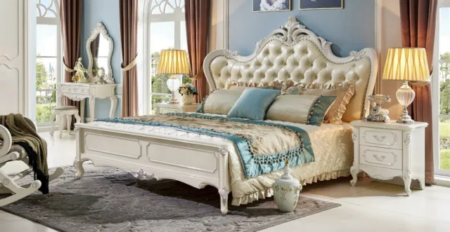 Cama mesita de noche armario 6 piezas dormitorio conjunto diseño taburete de lujo barroco 3