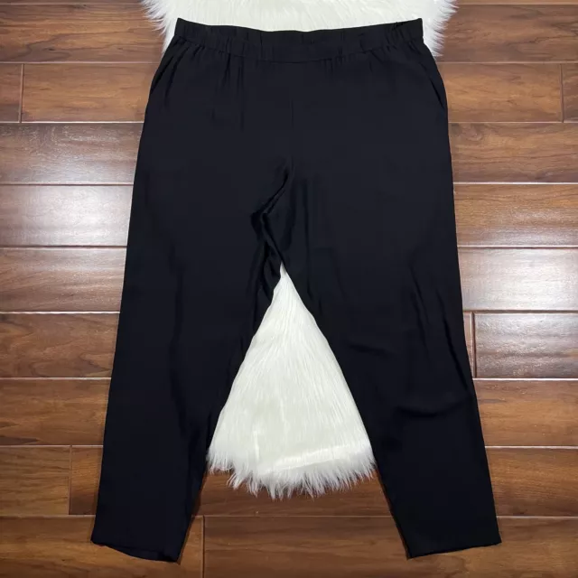 Eileen Fisher Size XL Black Silk Crepe Ankle Pull On Pants