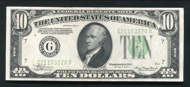 Fr. 2006-G 1934-A $10 Frn Federal Reserve Note Chicago, Il Gem Uncirculated