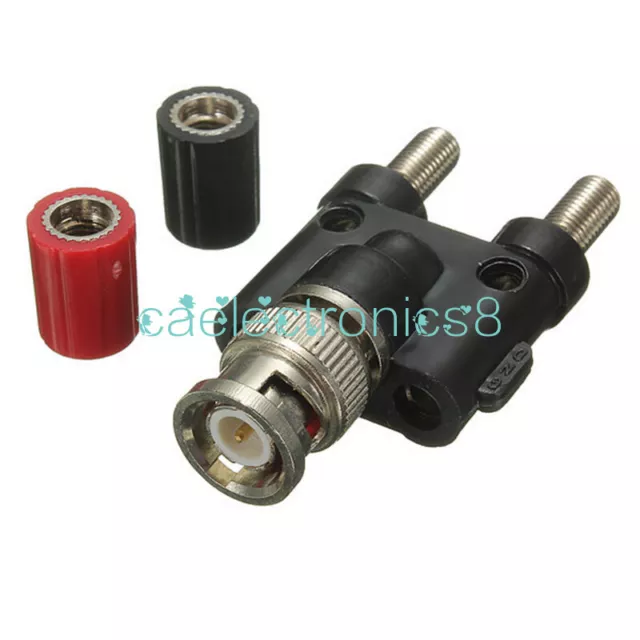 BNC Male Plug to Two Dual 4mm Banana Jack Binding Coaxial Adapter Connector