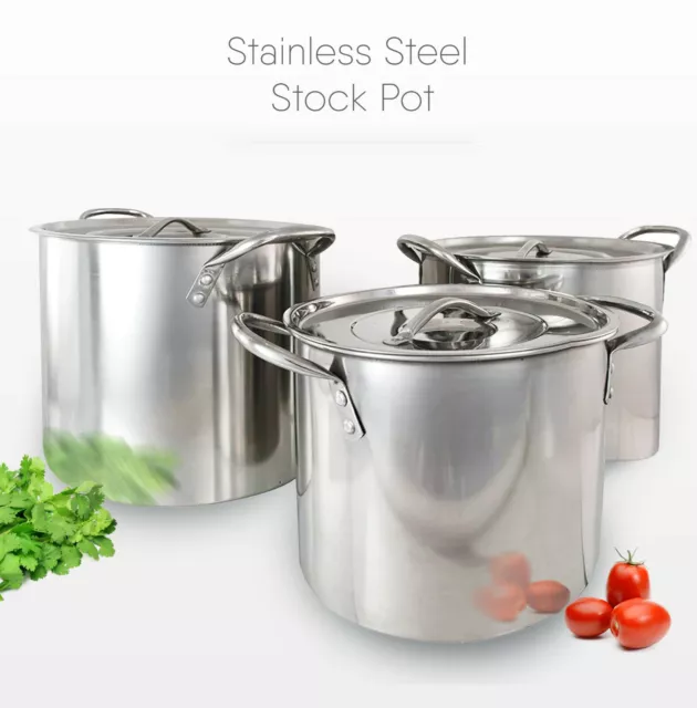 Stainless Steel Deep Stock Cooking Pot With Lid Cater Stew Casserole Boiling