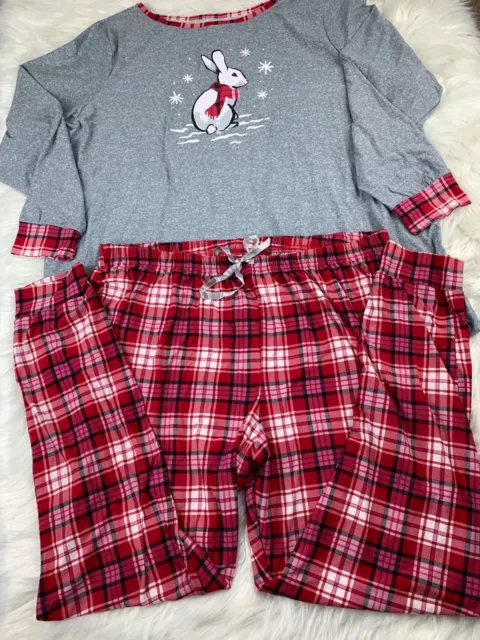 2p  CROFT & BARROW (2X)  Red Plaid Thermal Sleep pajama PJ Top & Pants Christmas