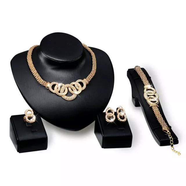 Elegantes Damen Schmuck Set Kristall Halskette Ohrringe Armband Ring Hochzeitsgeschenk
