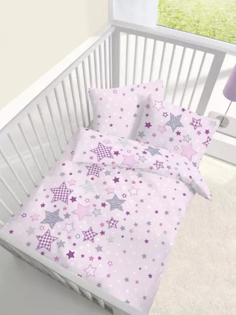 Ropa de cama Baby Fein Biber rosa con estrellas 100x135 + 40x60 cm