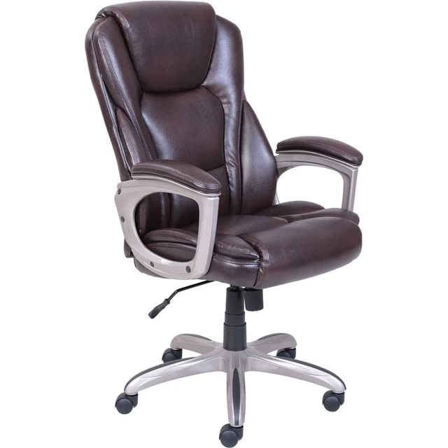 Bonded Leather Commercial Office Chair with Memory Foam, 350 lb capacity, Brown