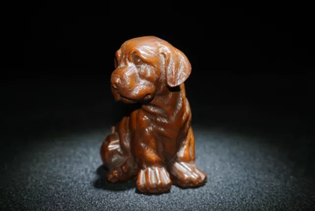 Collectible Old Boxwood handwork carve Japanese dog zodiac animal Statue netsuke 2