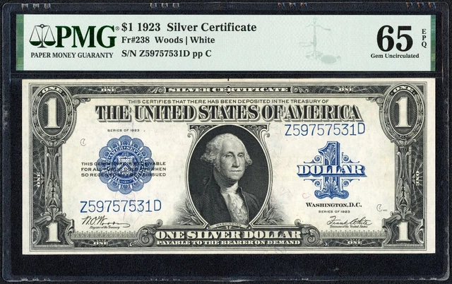 1923 $1 One Dollar Silver Certificate Note Fr#238 PMG Gem Uncirculated 65 EPQ