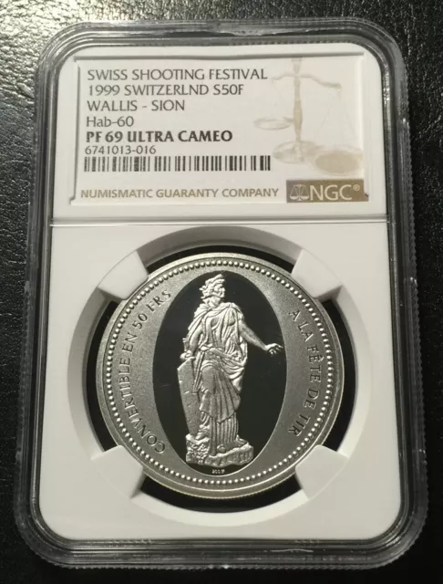 Switzerland 50 Francs 1999 Silver Proof coin NGC PF69UC Schwyz Shooting Festival