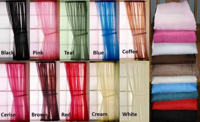 PLAIN VOILE SLOT TOP NET CURTAIN PANEL Made in UK+FREE Tie Back+Extra Long Drops