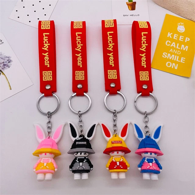 New Year Cartoon Building Block Rabbit Keychain Bag Pendant Car Key Ring Gi GAIR