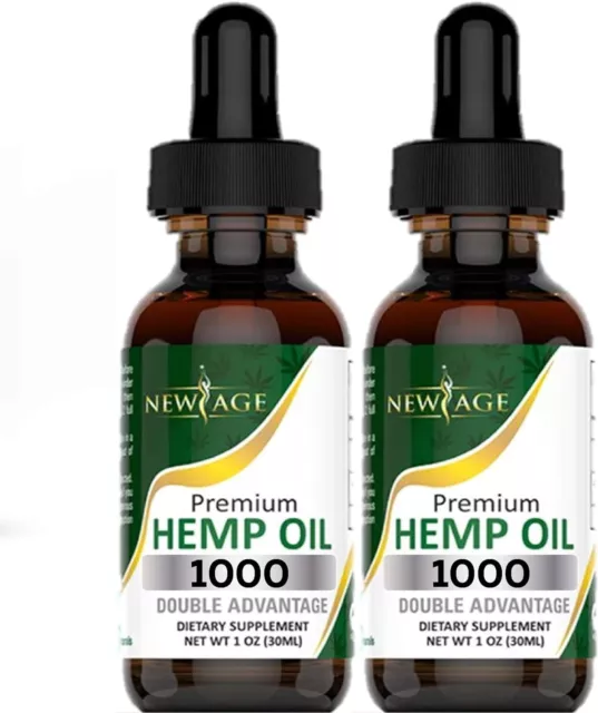 Nº1 Best Hemp Oil Drops for Pain Relief Stress Sleep PURE ORGANIC 1000mg 2 Pack