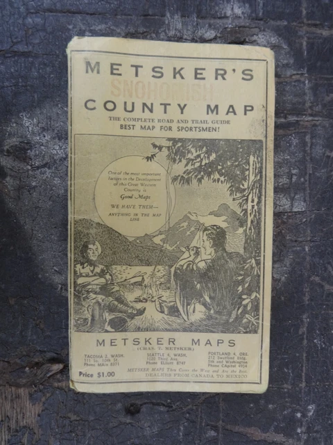 Vintage Metsker's Snohomish Washington County Map 1950's
