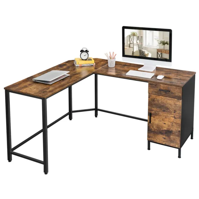 Corner Desk L-Shaped Computer Desk Space-Saving  Rustic Brown and Black LWD74X