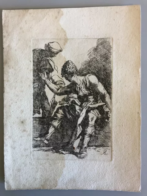 Salvator Pink Antique Original Equaforte Engraving Sitting Man