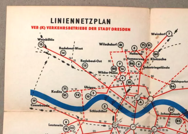Liniennetzplan -Haltestellenplan zum Fahrplan Verkehrsbetriebe Dresden 15.8.1967