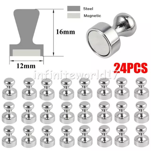 24PCS 12*16MM Metal Push Pin Magnets Strong Neodymium Noticeboard Skittle Fridge
