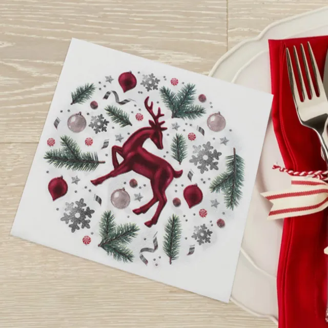 20pcs/bag Dinner Napkins Soft Cleaning Christmas Reindeer Pattern Disposable