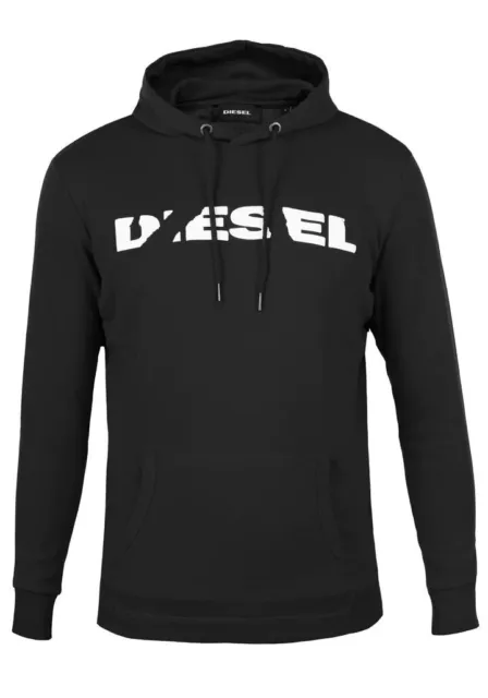 Diesel Men’s S-Agnes Broken Print Hoodie Pullover Sweatshirt Regular Fit Black