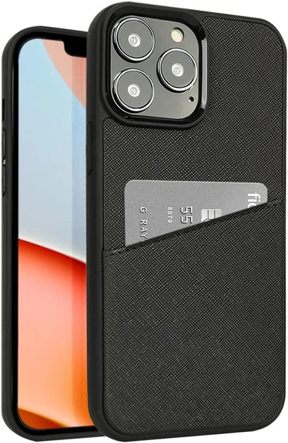Fashion Back Case for iPhone 13Pro Max 6.7" Leather Credit Card Slot-Cross Black