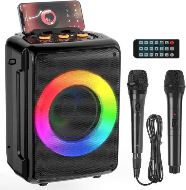 JYX Karaoke Machine for Adults and Kids, Bluetooth Speaker with 2 Microphones