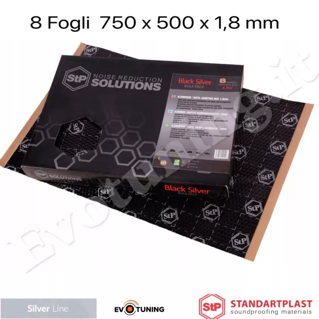 8 Fogli STP Black Silver Insonorizzante Antivibrante Pannello 750x500x1,8mm