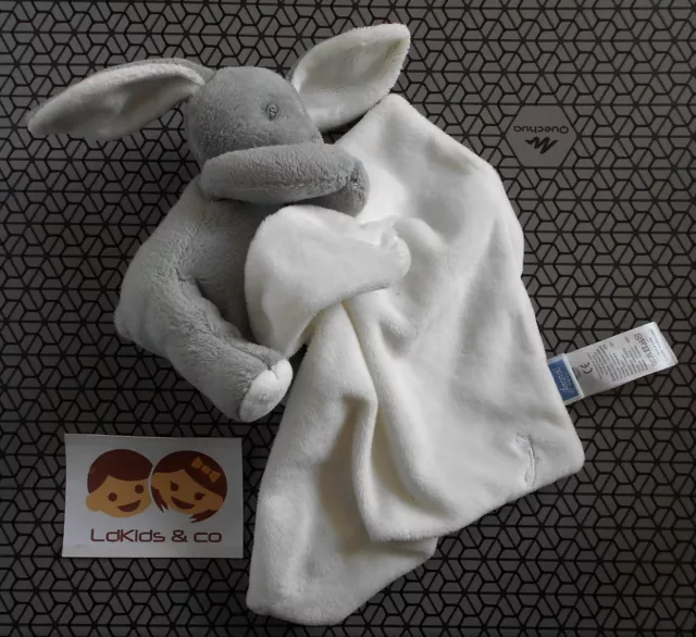 DOUDOU PELUCHE JACADI LAPIN Gris avec Mouchoir Blanc 22 cm D1296