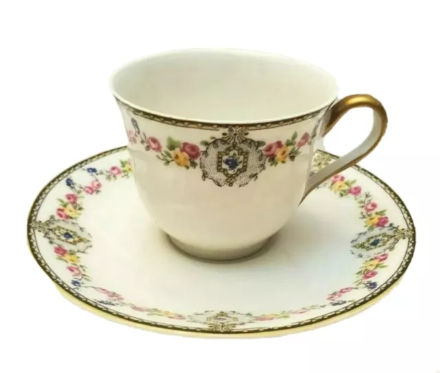 Antique Limoges Charles Ahrenfeldt Garland Roses Demitasse Cup & Saucer 1894