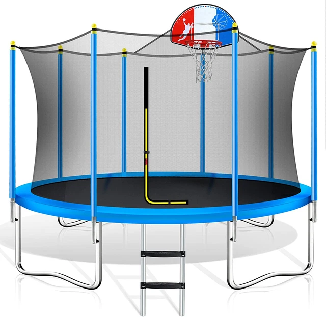 12FT Trampoline for Kids with Safety Enclosure Net, Basketball Hoop and Ladder