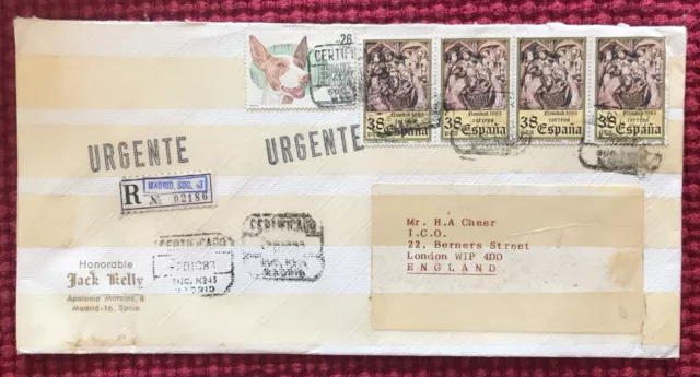 Spain - 1983 Express Registered Multi Stamped Cover To Uk. Sealed On Reverse.