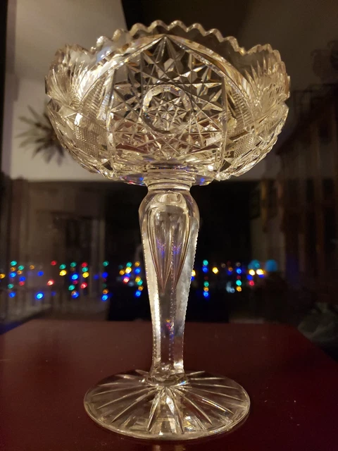 7-3/4" Compote Comport Bowl American Brilliant Period Cut Glass Crystal Hobstars
