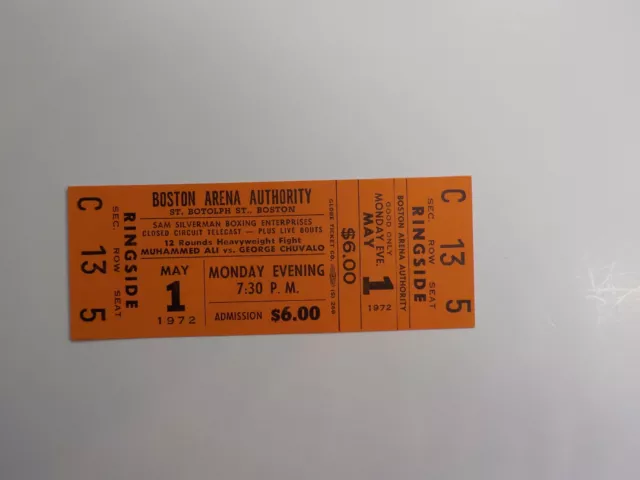 MUHAMMAD ALI vs GEORGE CHUVALO Boxing Ticket 1972 Cassius Clay Full Canadian VTG